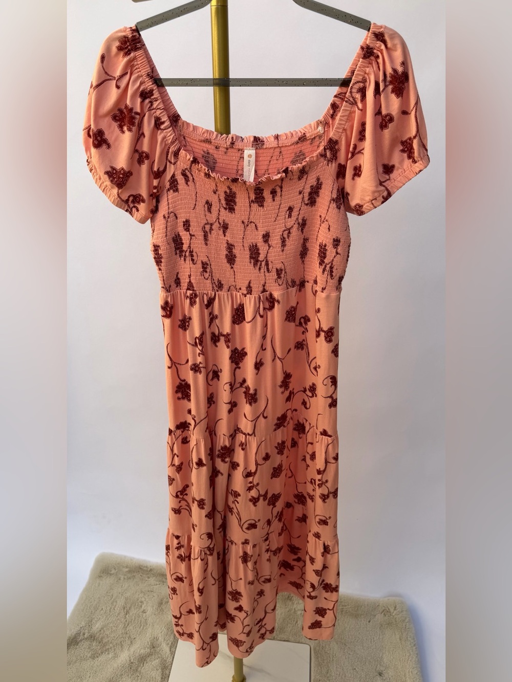 Anthropologie Daily Practice Pink Floral Tiered Maxi Dress Size M 100% cotton